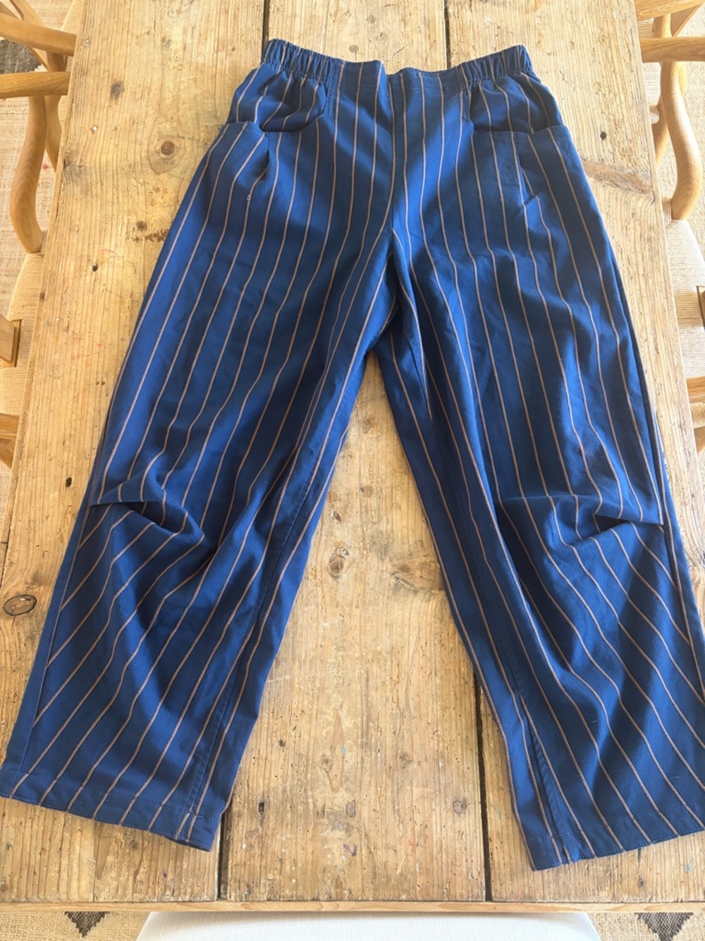 Free People Navy Blue Pinstripe Casual Trousers